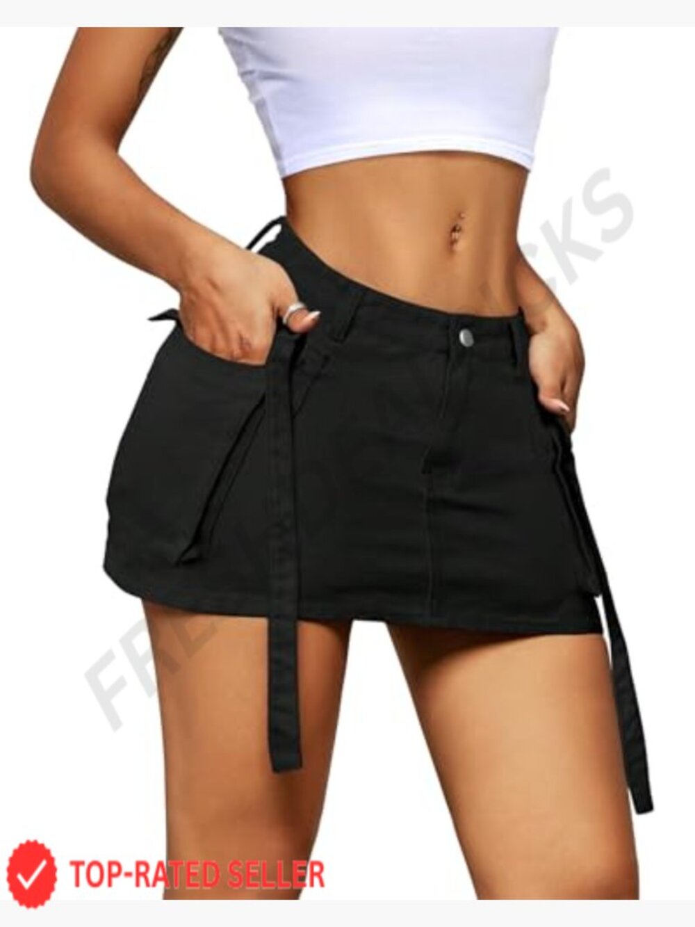 Low Waist Denim Mini Skirt with Cargo Flap Pockets Y2k Button Fly - Picture 5 of 7